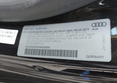 2017 Audi A7 3.0T Premium Plus z USA, uszkodzony, nr VIN WAUW2AFC6HN008899